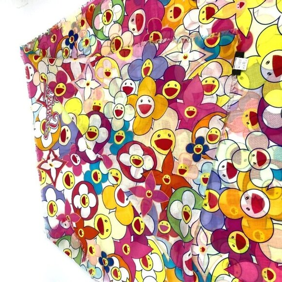 LOUIS VUITTON M72515 Murakami Takashi Cosmic Blossom Pareo Large shawl scarf - Picture 9 of 16